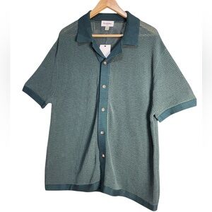 Goodfellow & Co Men's Casual Short Sleeve Open Weave Green Button‎ Down Shirt